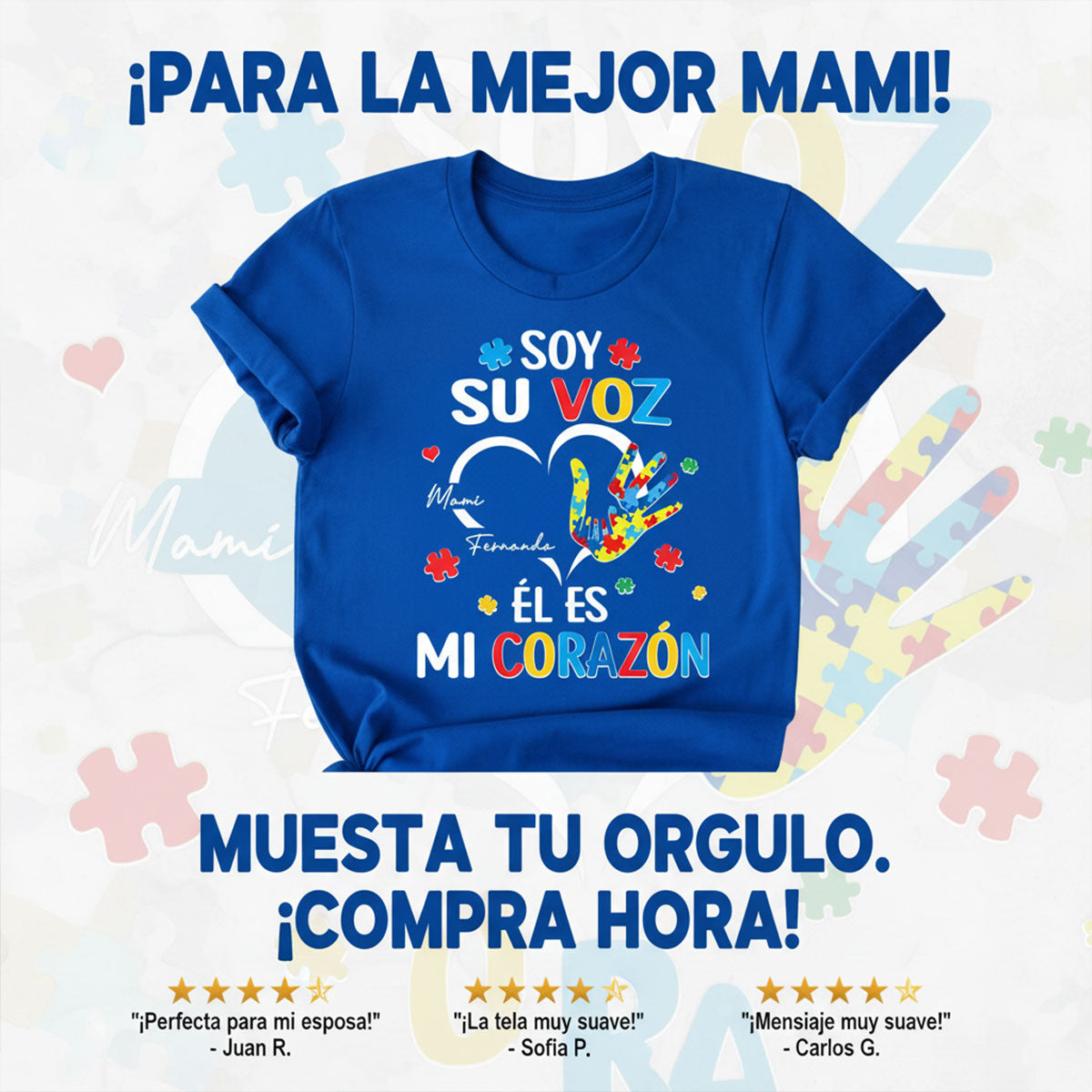 Soy Su Voz Él Es Mi Corazón I'm His Voice He's My Heart - Personalized Shirt - Spanish Ver Autism Awareness