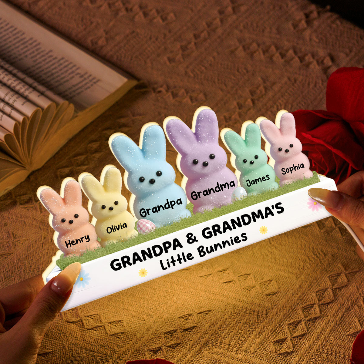 Easter Grandma & Grandpa Little Bunnies - Personalized Light Box - Gift For Grandparents, Easter Decoration