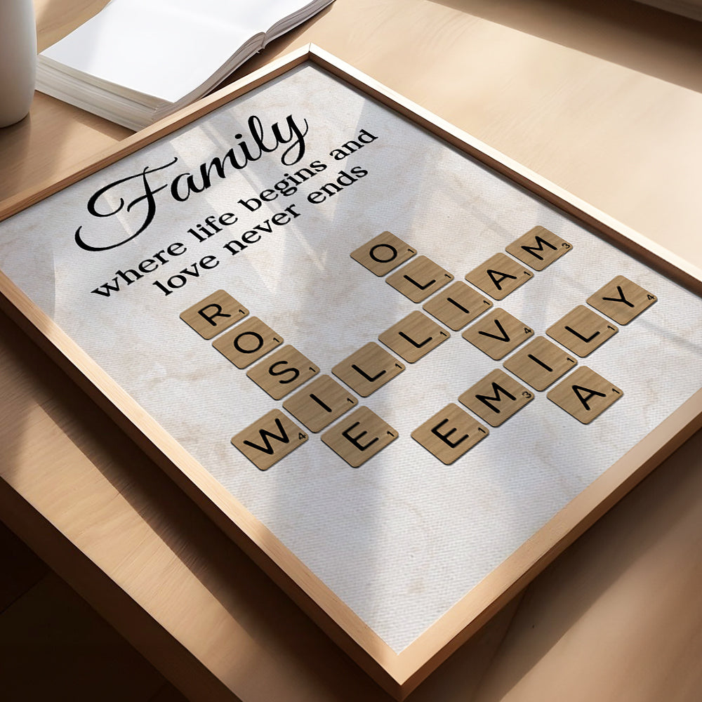 Family Where Life Begins and Love Never Ends Crossword - Personalised Poster - Sentimental Gift for Loved Ones
