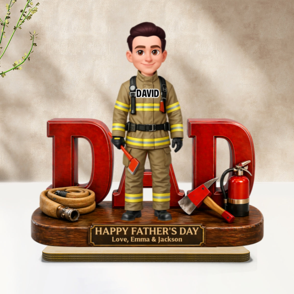 Proud American Firefighter Dad - Personalized 2-Layered Wooden Plaque -  Gift For Dad
