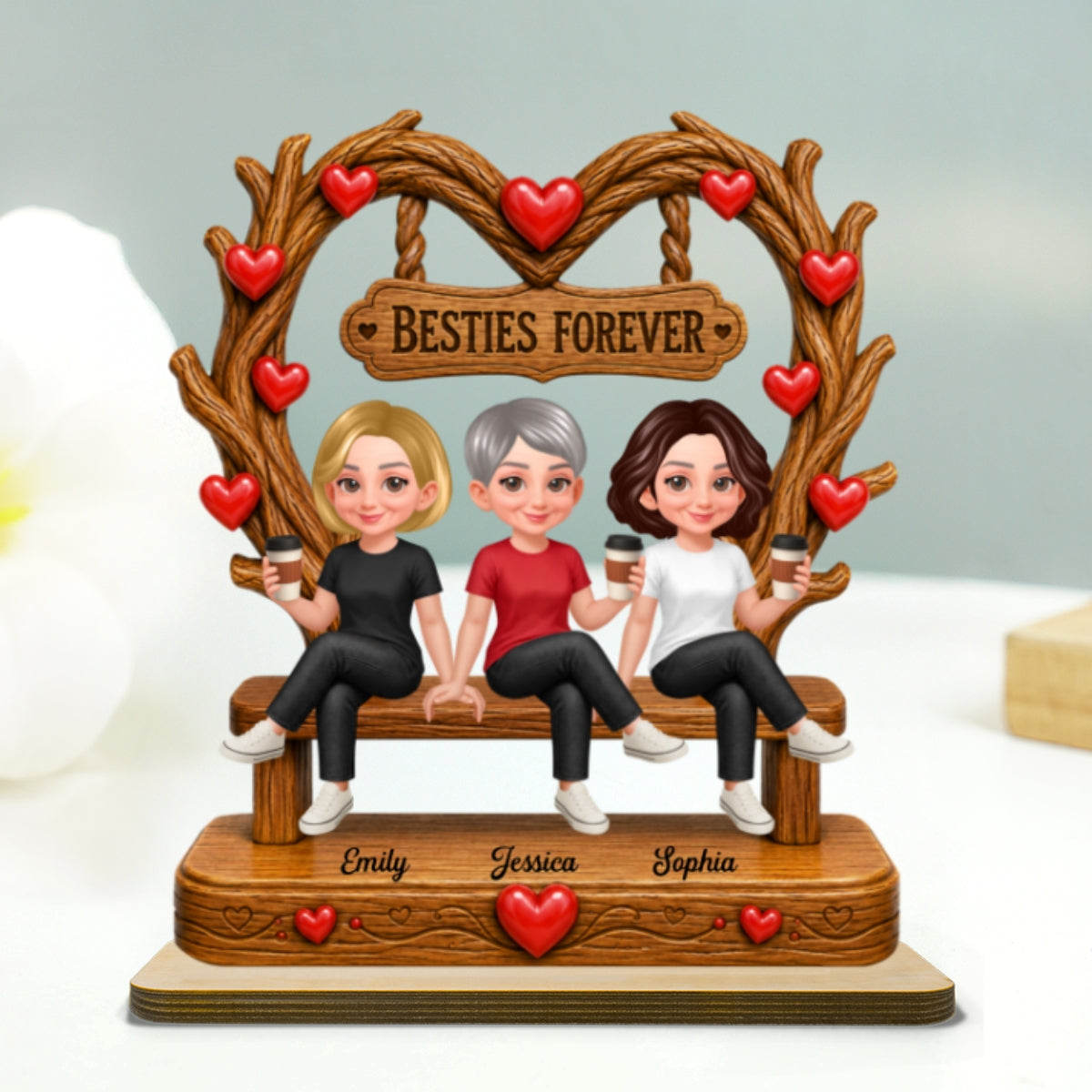 Heart Shaped Canopy Besties Forever - Personalized 2-Layered Wooden Plaque - Birthday Gift, Gift For Best Friends