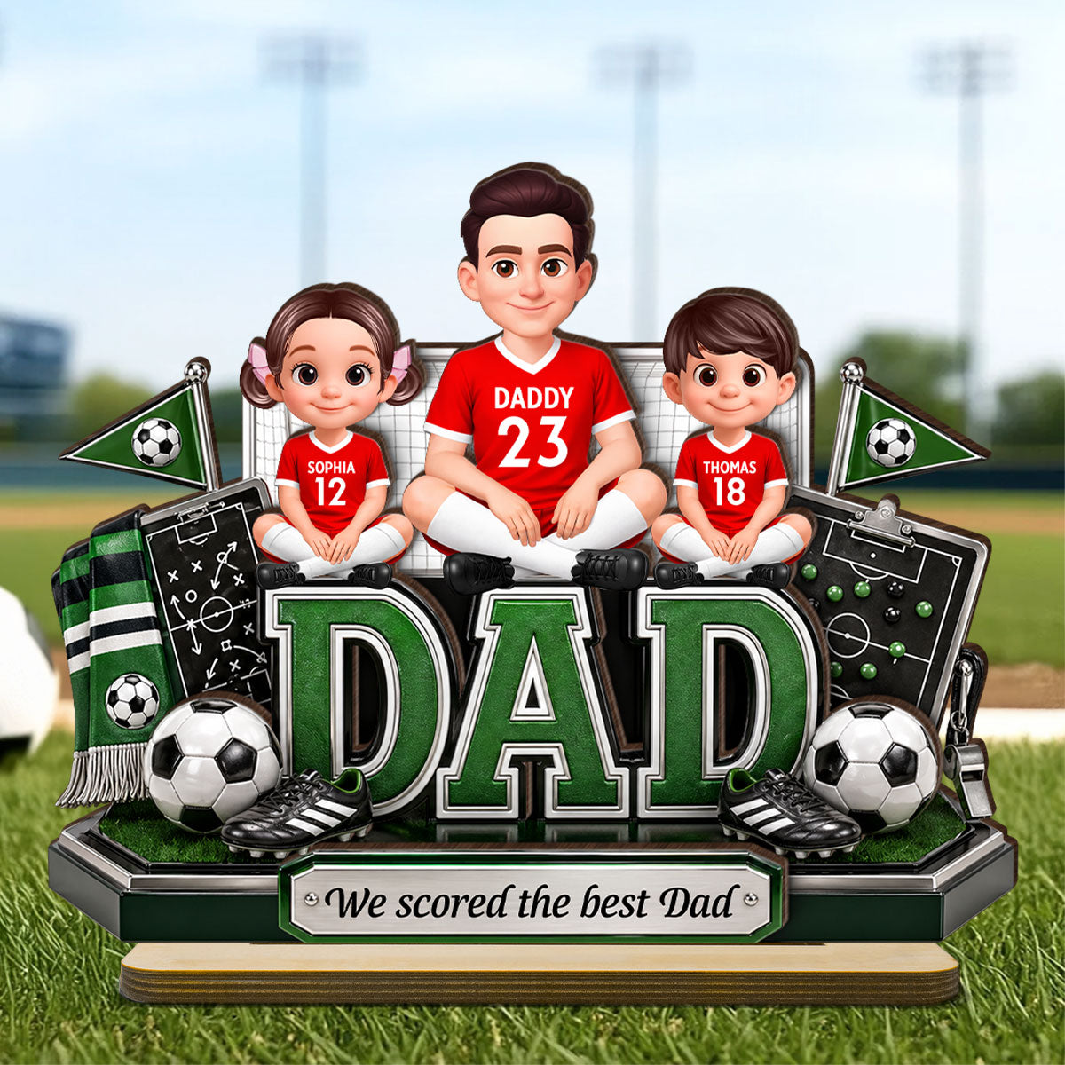 Soccer Dad Kids We Scored The Best Dad - Personalized 2-Layered Wooden Plaque - Heartfelt Gift For Soccer Dad, Gift For Husband