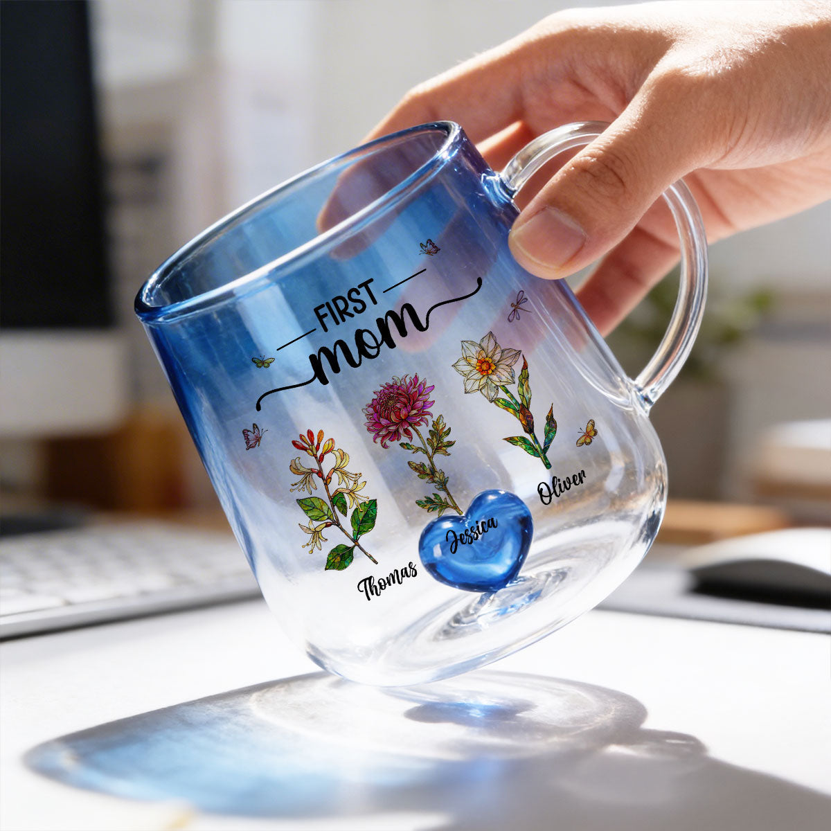 First Mom Now Grandma Custom Birth Flowers - Personalized Glass Mug - Mother's Day Gift for Mom, Grandma