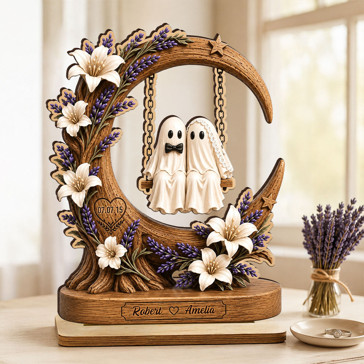 Spooky Bride Groom Couple - Personalized 2-Layered Wooden Plaque - Anniversary, Halloween Gift For Couple