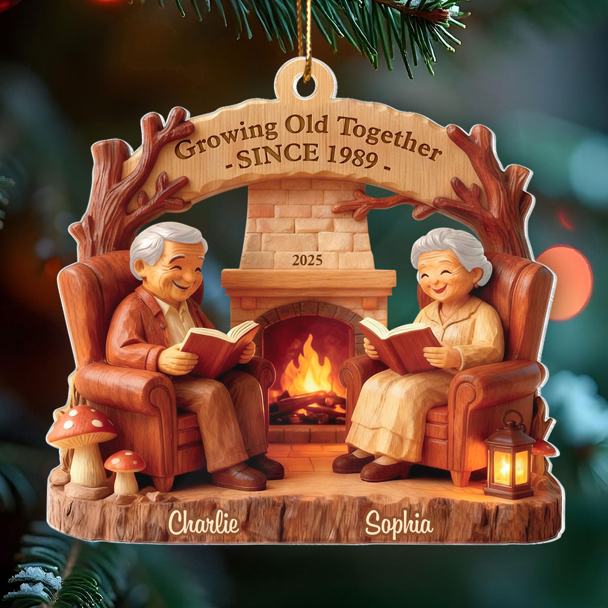 Growing Old Together Wooden Figurine - Personalized Acrylic Ornament - Heartwarming Christmas Gift For Him, For Her, For Couple