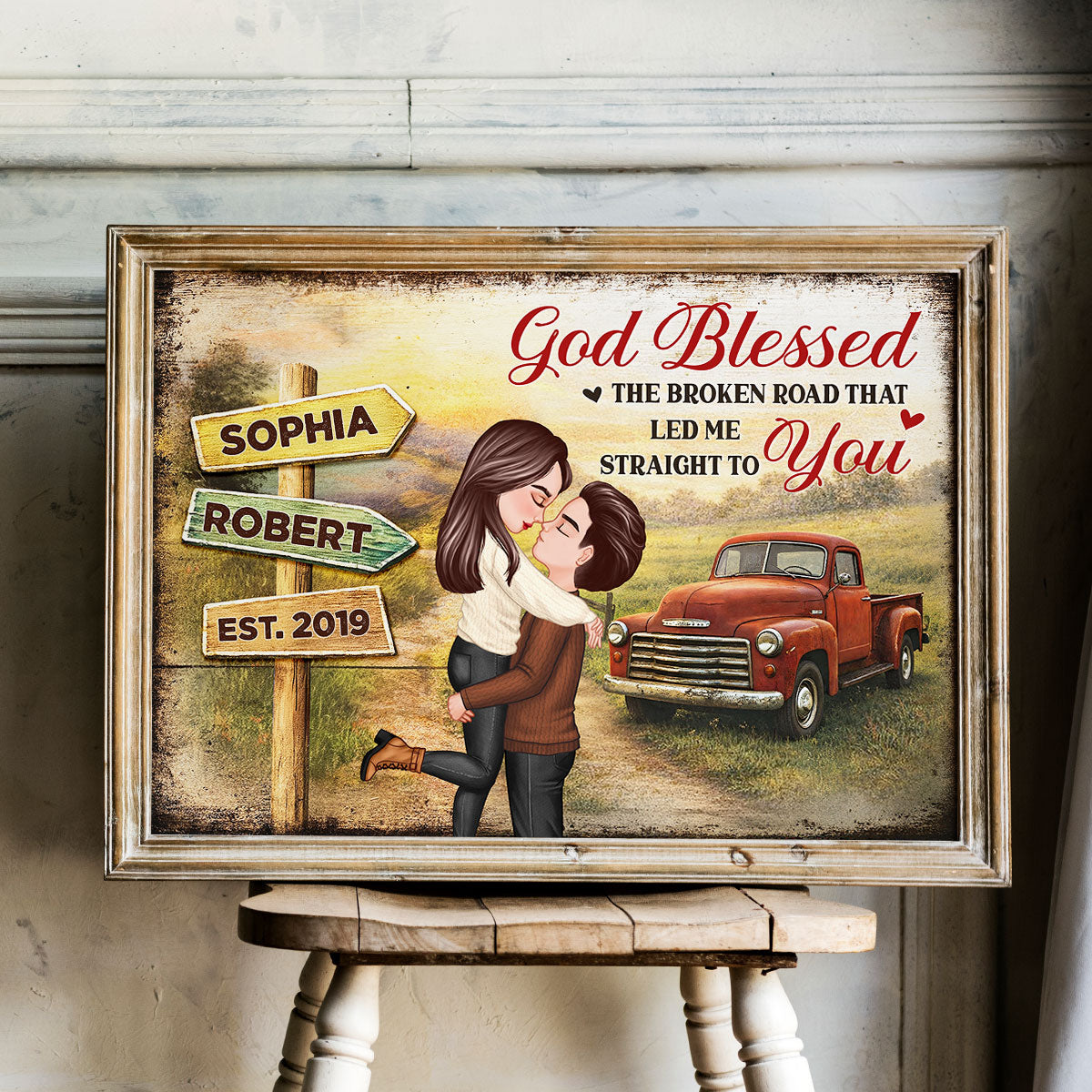 God Bless the Broken Road that Led Me Straight to You - Personalized Poster - Couple Gift for him, for her