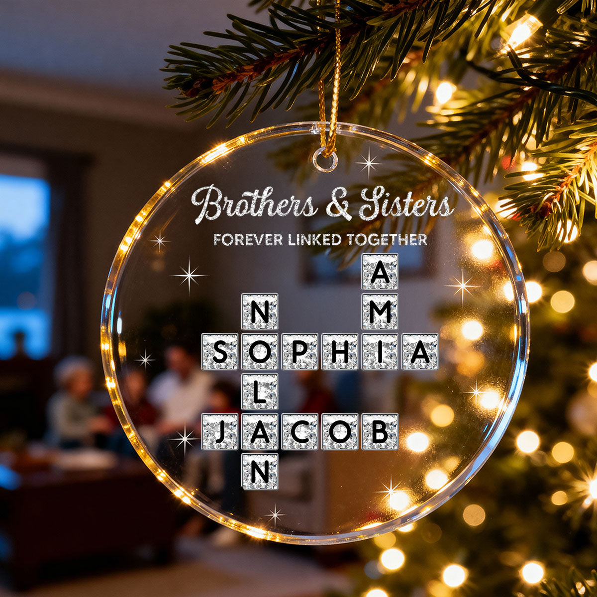 3D Shining Effect Brothers Sisters Crossword Puzzle Art - Personalized Acrylic Ornament - Christmas Gift For Siblings, Brothers, Sisters