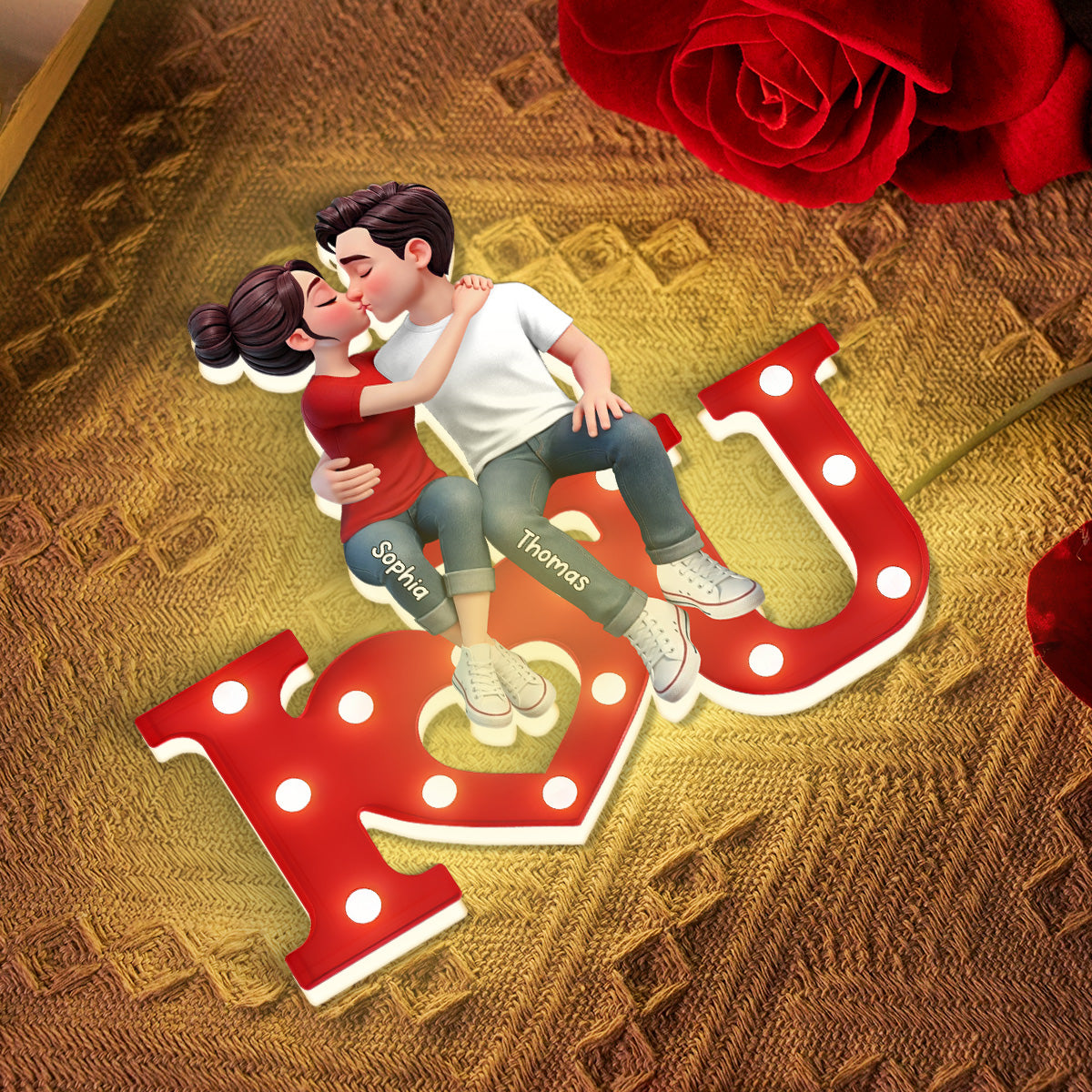 I LOVE YOU Forever Couple Sitting Kissing - Personalized Light Box - Valentine's Day Gift For Couple, For Him, For Her