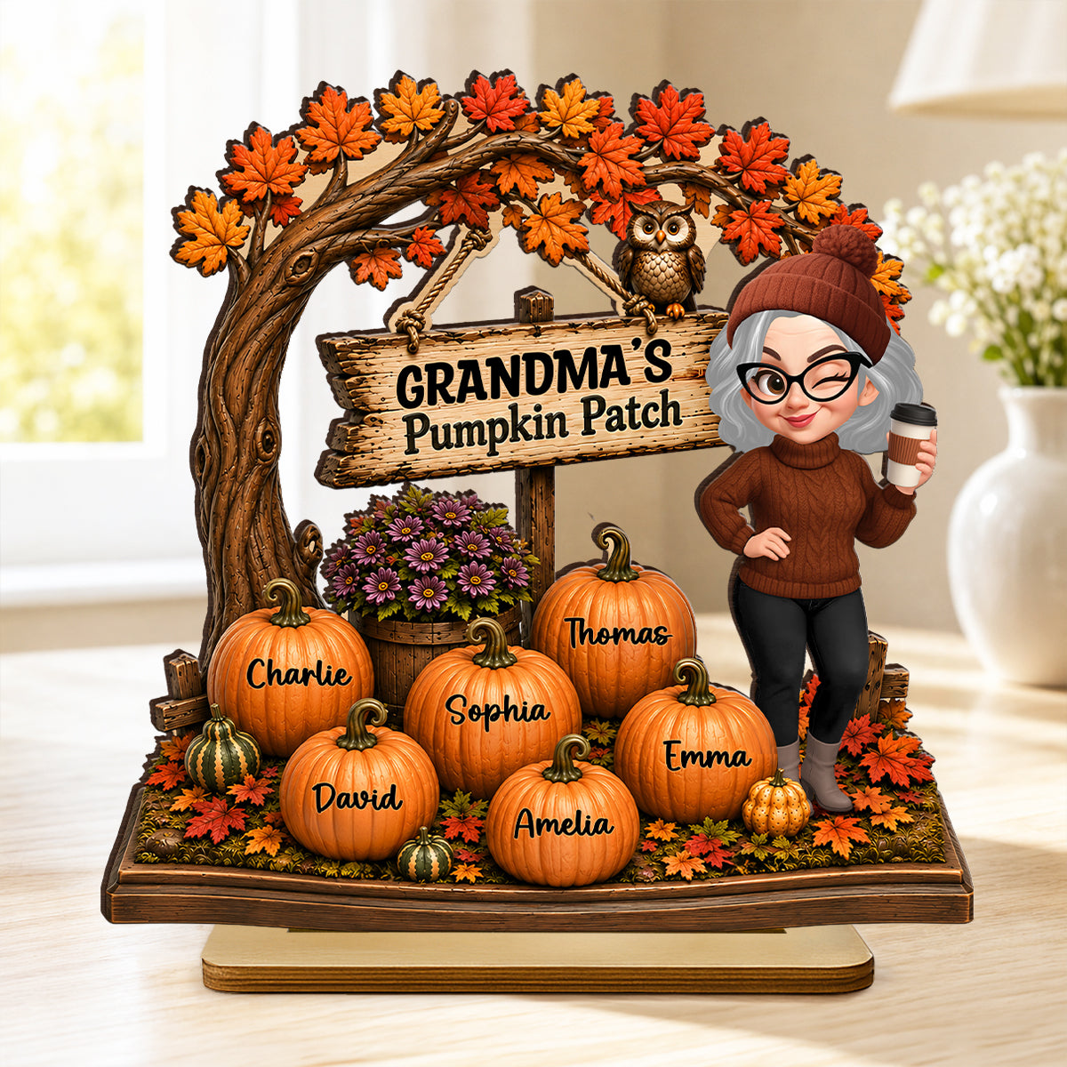 Grandma Grandkids Pumpkin Patch - Personalized 2-Layered Wooden Plaque - Fall Season Decor Gift, Gift For Grandma
