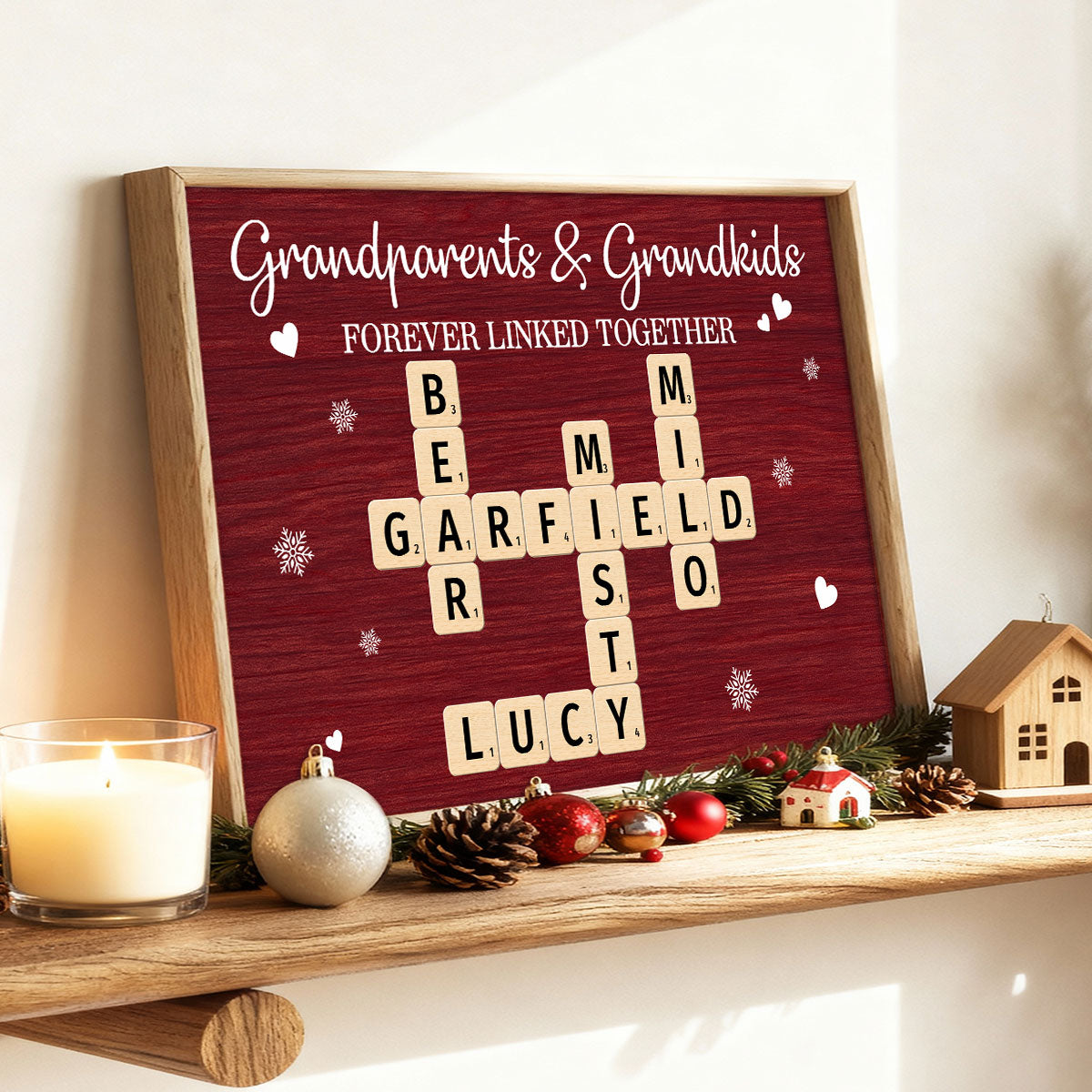 Christmas Grandparents Grandkids Forever Linked Together Crossword Puzzle Art - Personalized Poster - Gift For Grandparents
