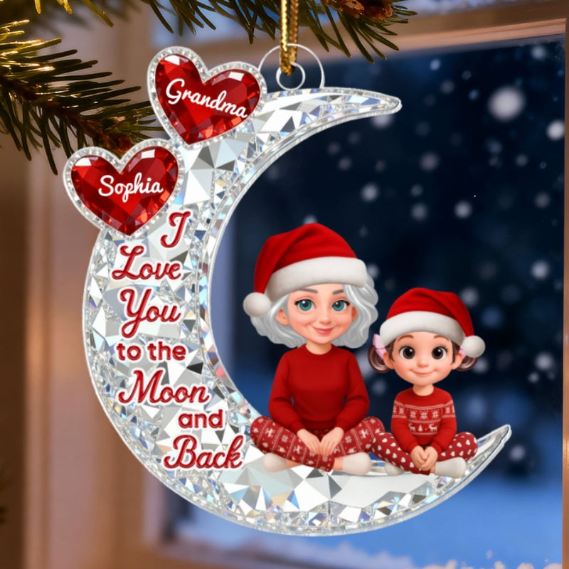 3D Effect Flat Grandma Grandkid On Moon - Personalized Acrylic Ornament - Gift For All Grandkids