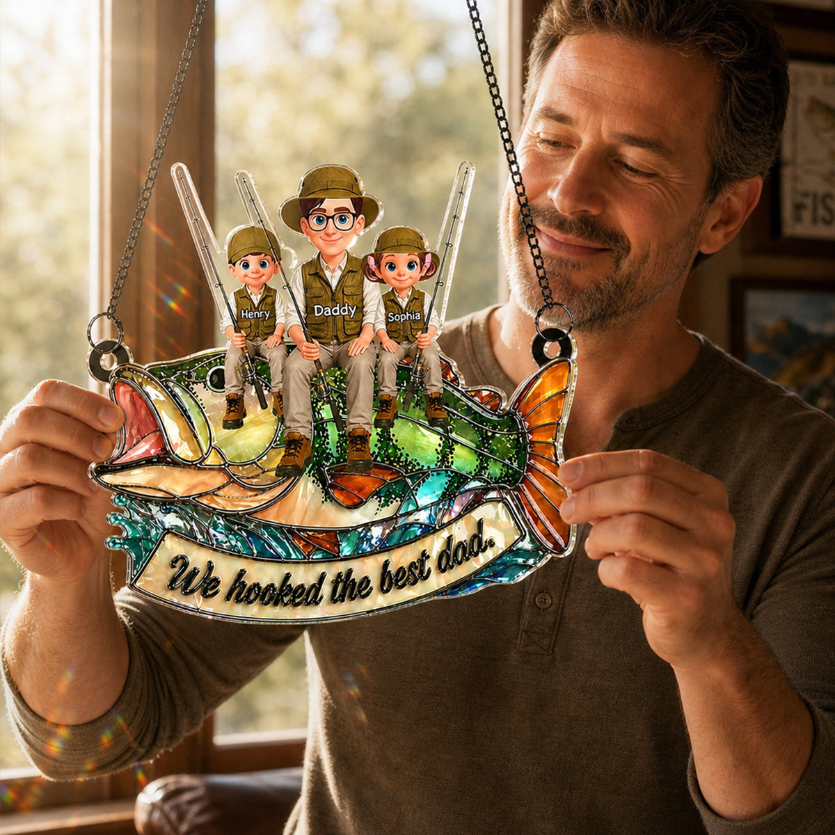 We Hooked the Best Fishing Dad - Personalized Suncatcher - Father's Day Gift for Dad, Husband, Man Cave Decor