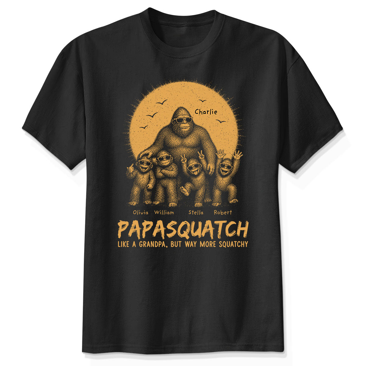 Retro Yellow Vintage Dad Grandpa Papasquatch - Personalized Shirt - Funny Father's Day Gift For Dad, Grandpa Husband