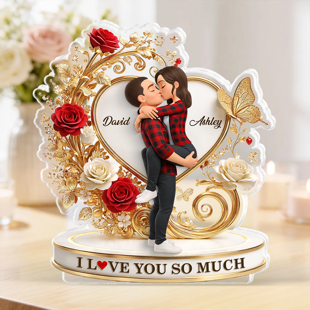 I Love You So Much Golden Heart - Personalized Acrylic Block Plaque - Anniversary, Valentine's Day Gift, Gift For Him, Gift For Her