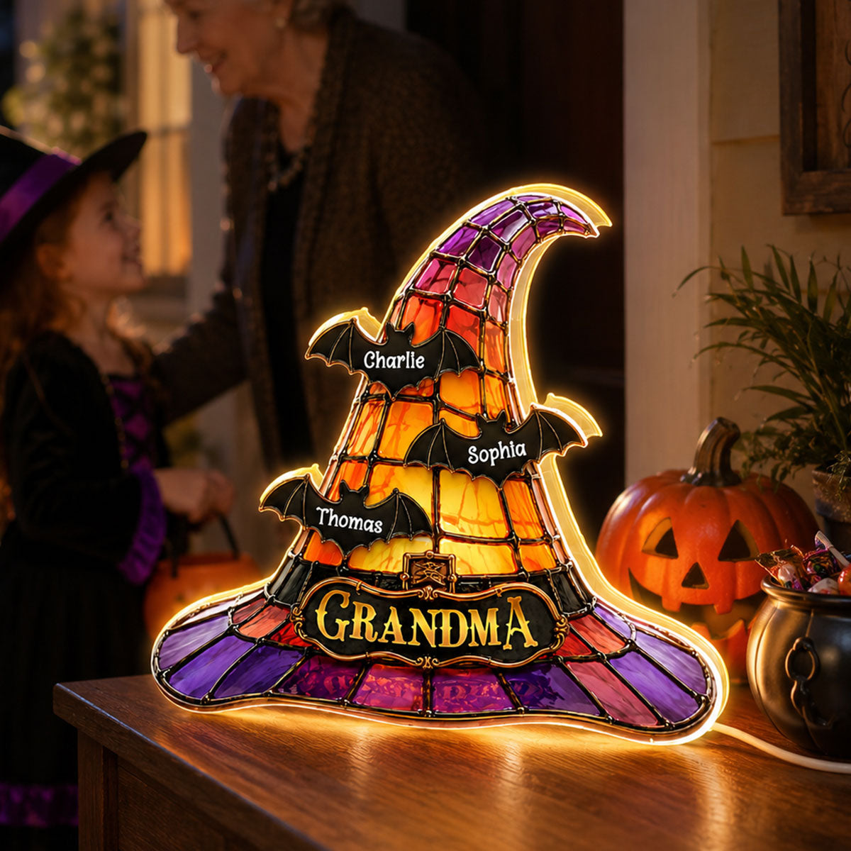 Grandma Witch Hat - Personalized Light Box - Halloween Decor for Grandma