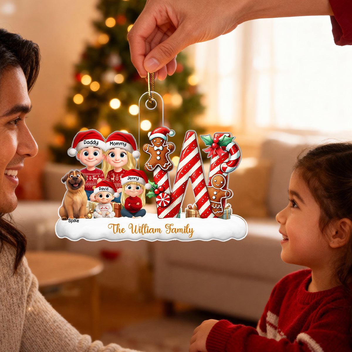 Candy Cane Alphabet Custom Initial Family Name - Personalized Acrylic Ornament - Christmas Gift for Family