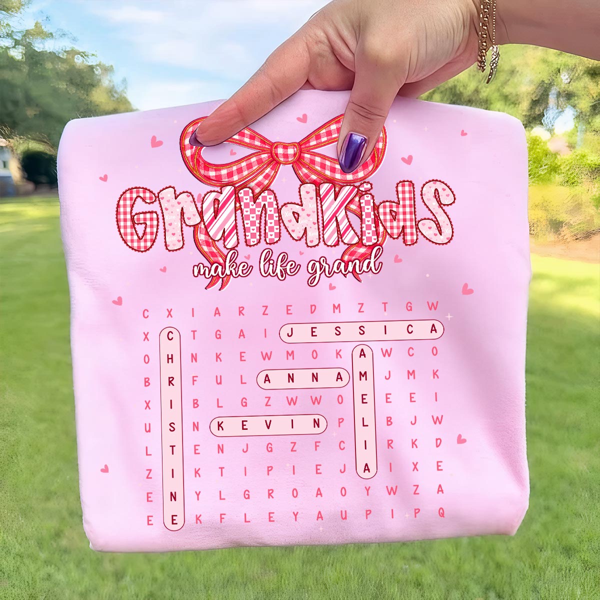 Grandkids Make Life Grand Preppy Word Search Puzzle - Personalized Shirt - Mother's Day Gift For Grandma Mom