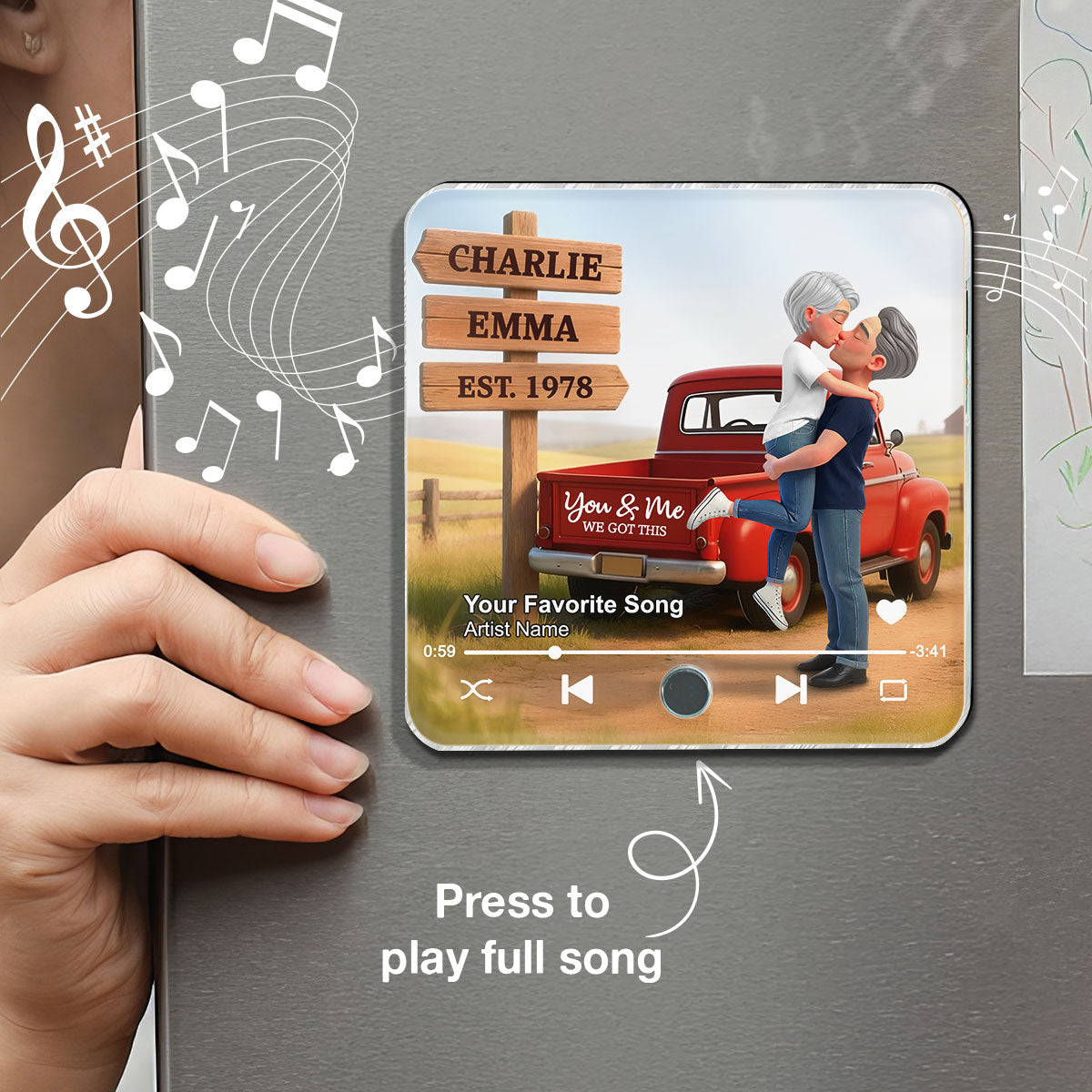 Romantic Couple Pickup Truck You & Me We Got This - Personalized Music Fridge Magnet - Valentine's Day Gift For Couple, Farmhouse Decor