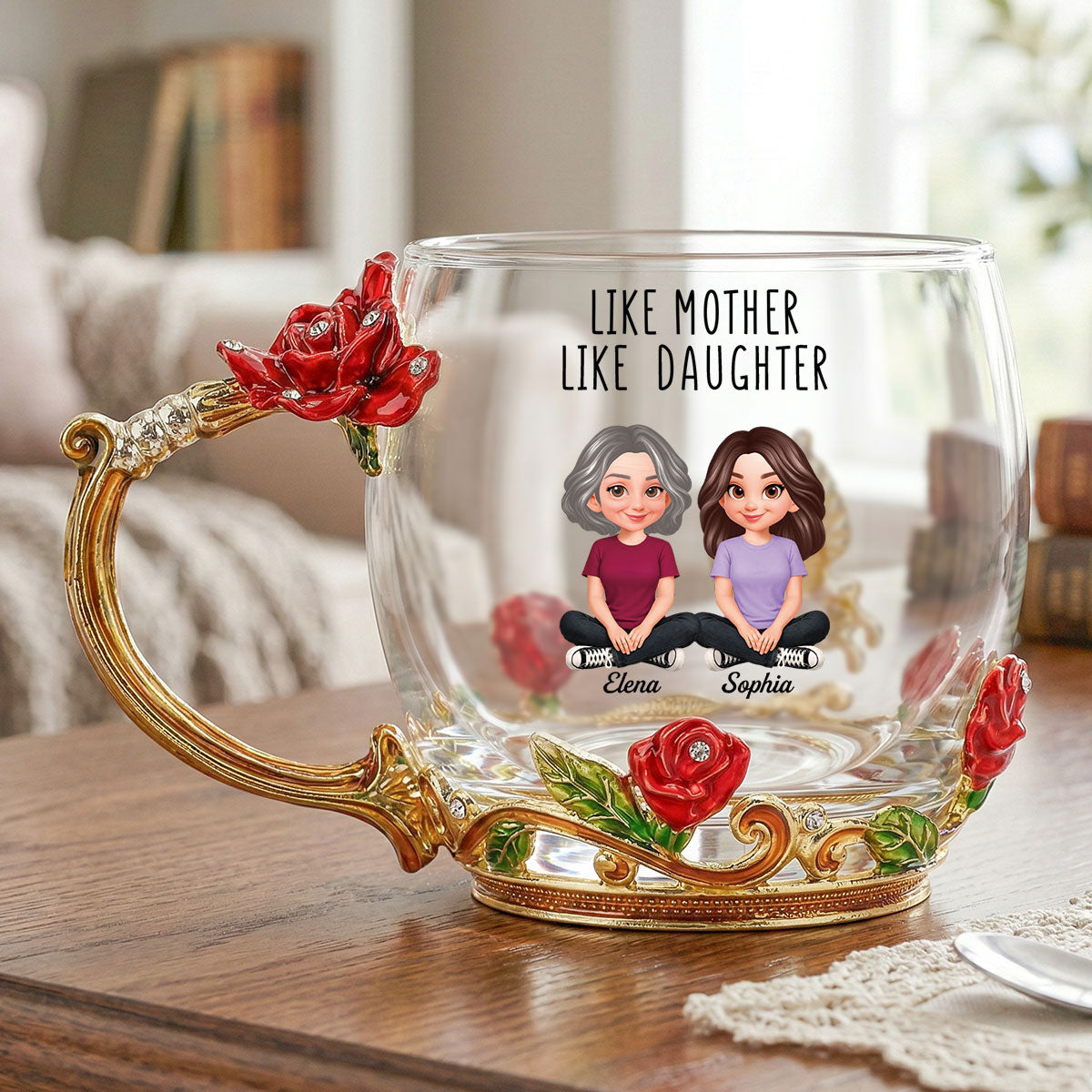 Like Mother Like Daughter Son - Personalized Enamel Flower Tea Cup - Gift For Mom