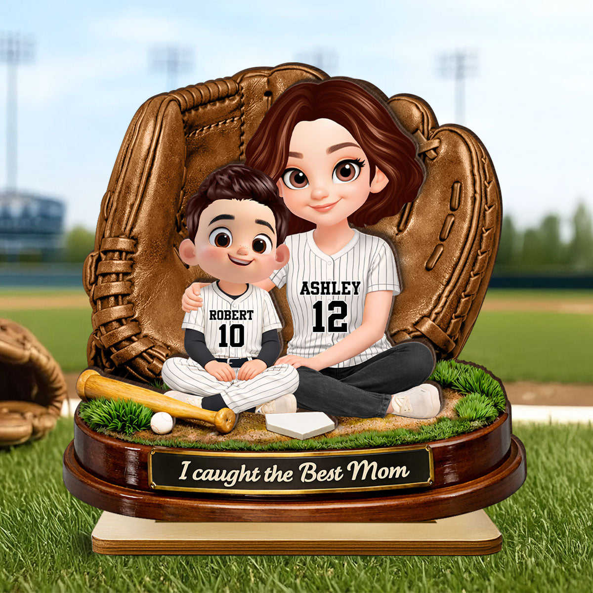 We Caught the Best Mom Baseball Softball - Personalized 2-Layered Wooden Plaque - Heartfelt Gift for Mom, Wife