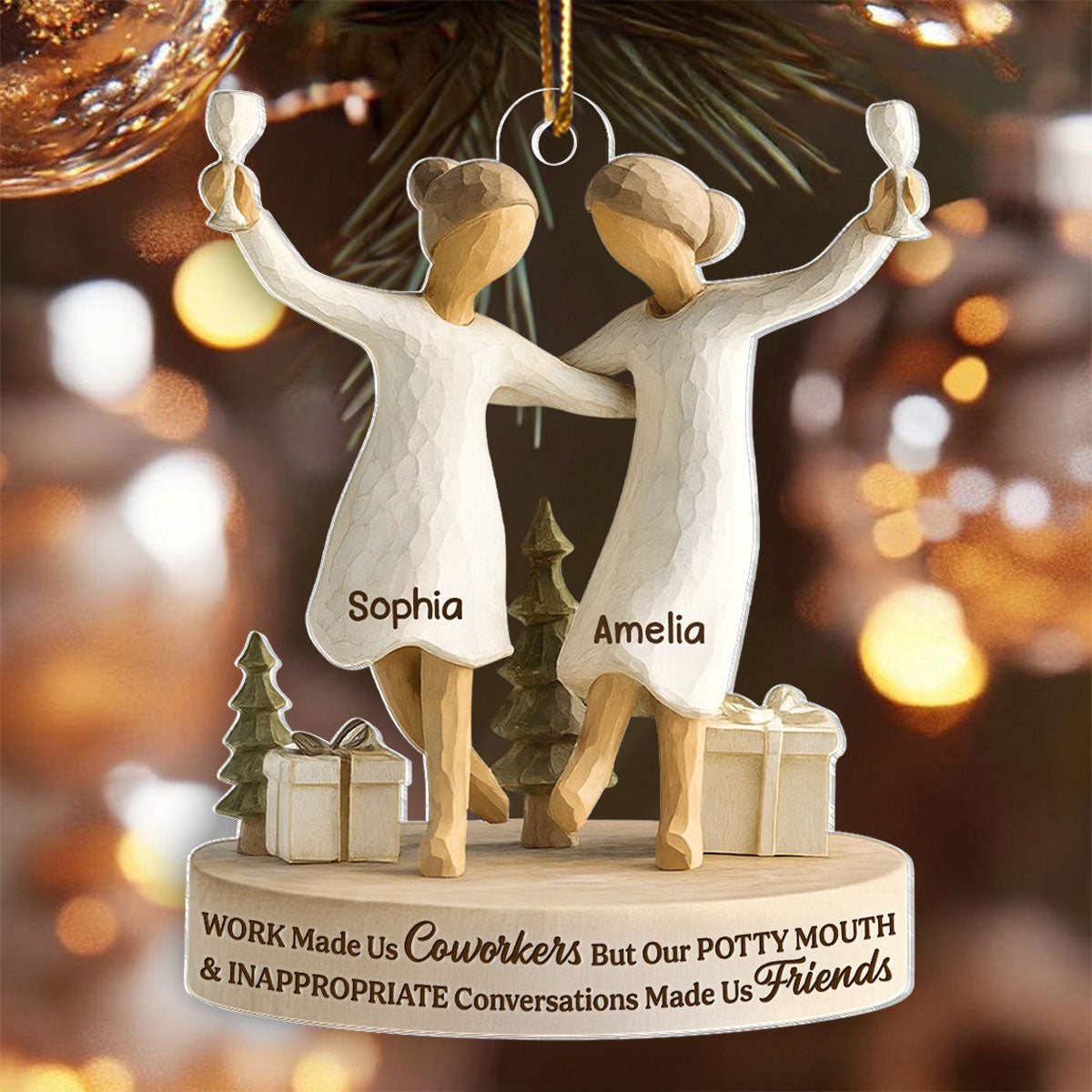 Work Made Us Coworkers - Personalized Acrylic Ornament - Funny Christmas Gift for Coworkers, Work Besties