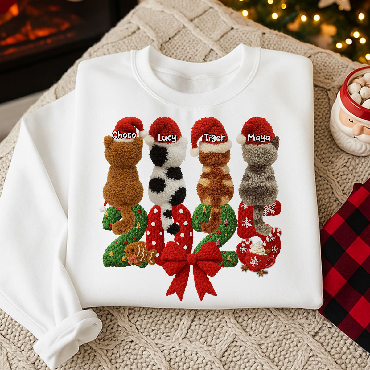 2025 Cat Lovers Latch Hook Yarn Faux - Personalized Sweatshirt - Christmas Gift for Cat Moms, Cat Dads