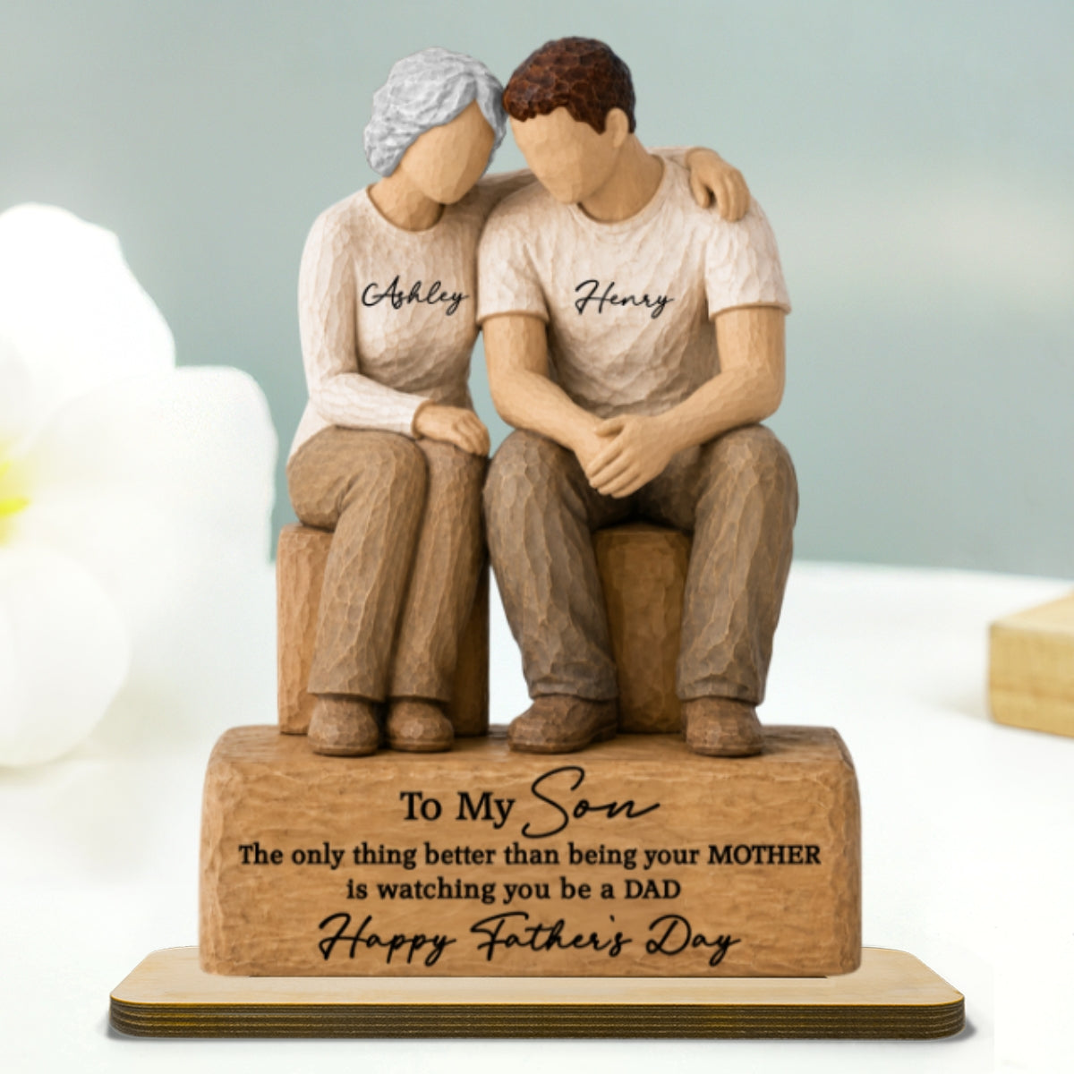 To My Son Watching You Be A Dad From Mom 2D Flat - Personalized 2-Layered Wooden Plaque -  Gift For Son