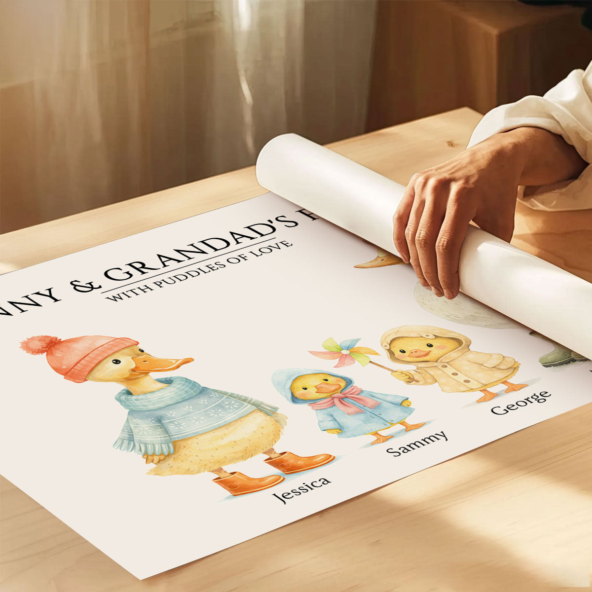 Grandparents Grandad Grandma's Flock with Puddles of Love - Personalised Poster - UK Father's Day Gift for Grandpa