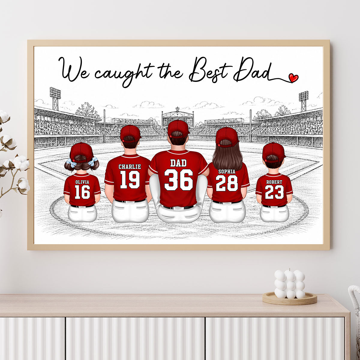 Sketch Style Baseball Family Daddy's Dream Team - Personalized Poster - Father's Day Gift For Dad, Husband