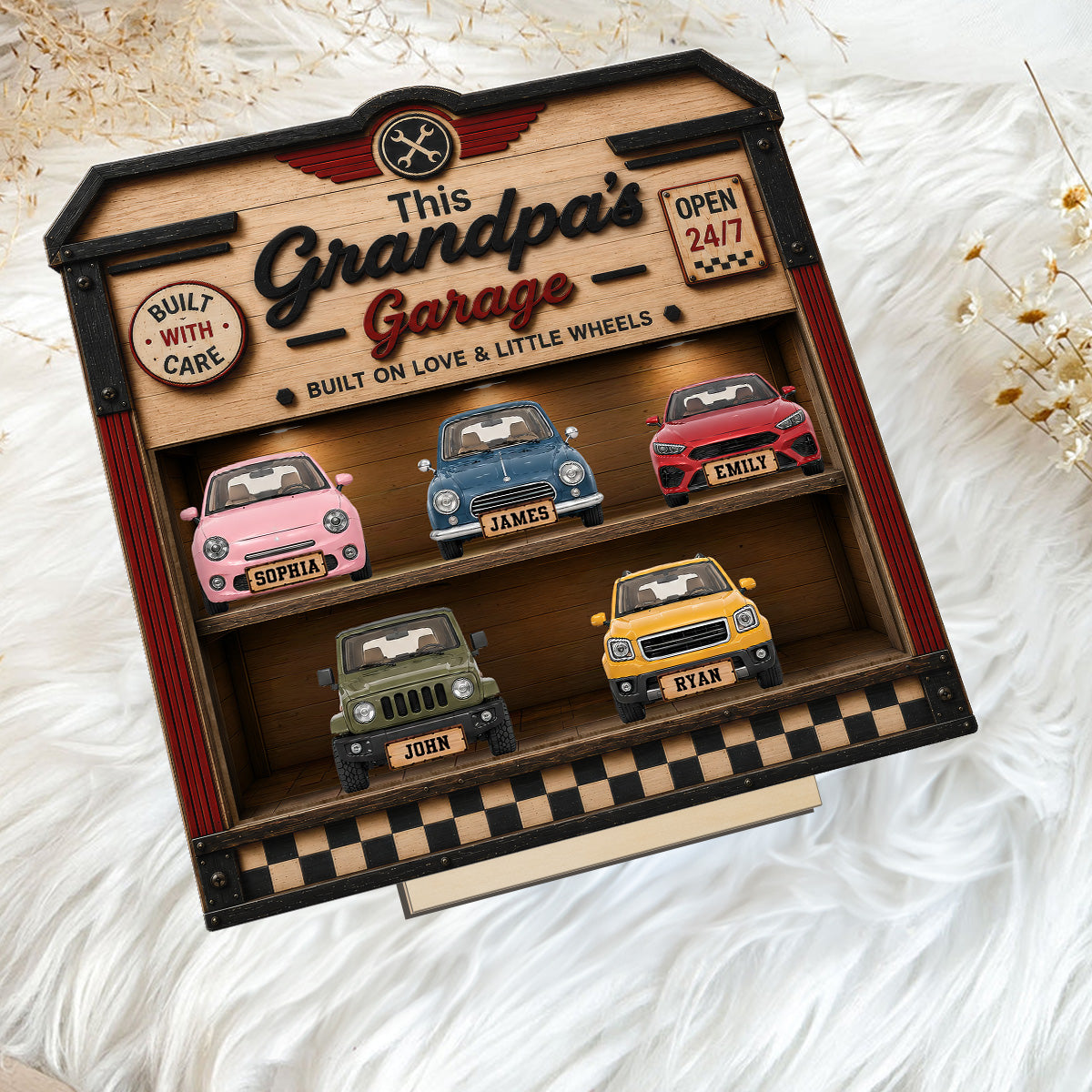Dad Grandpa's Garage 2D Flat - Personalized Wooden Plaque -  gift for Dad, Grandpa