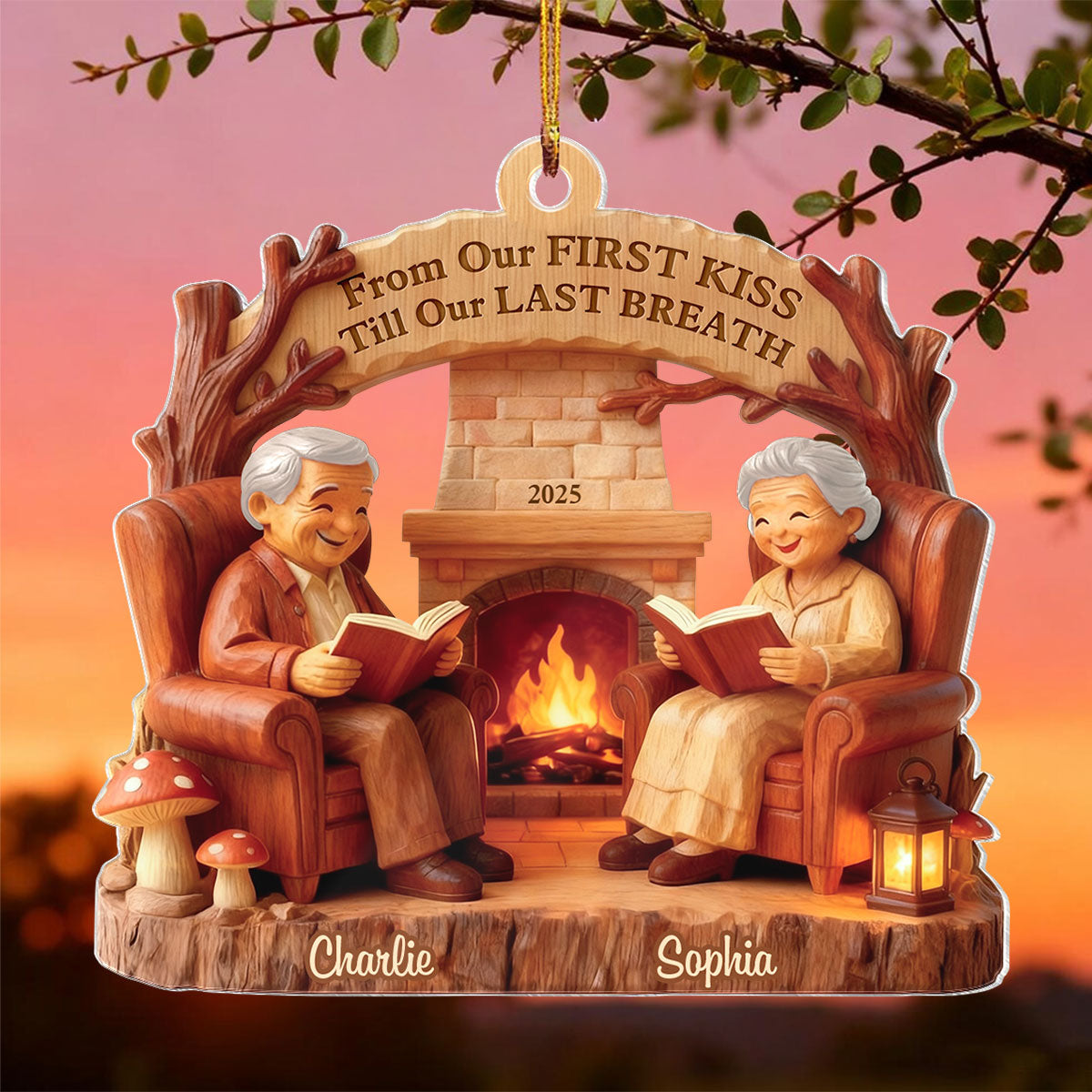 Growing Old Together Wooden Figurine - Personalized Acrylic Ornament - Heartwarming Christmas Gift For Him, For Her, For Couple