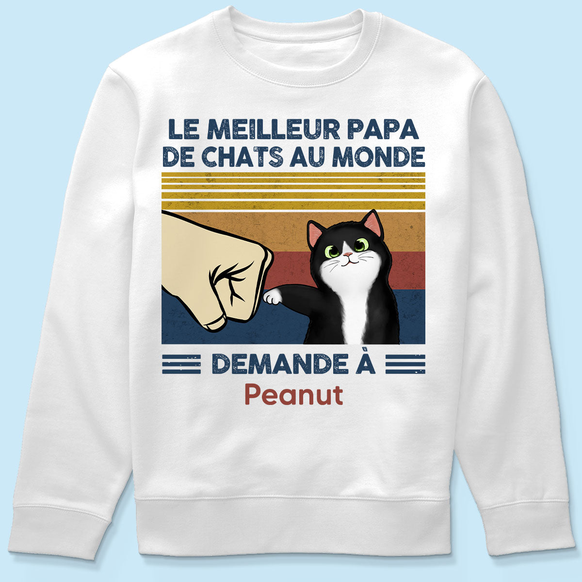 Cadeau parfait pour les papas de chats – T-shirt personnalisé avec check de poing avec votre chat