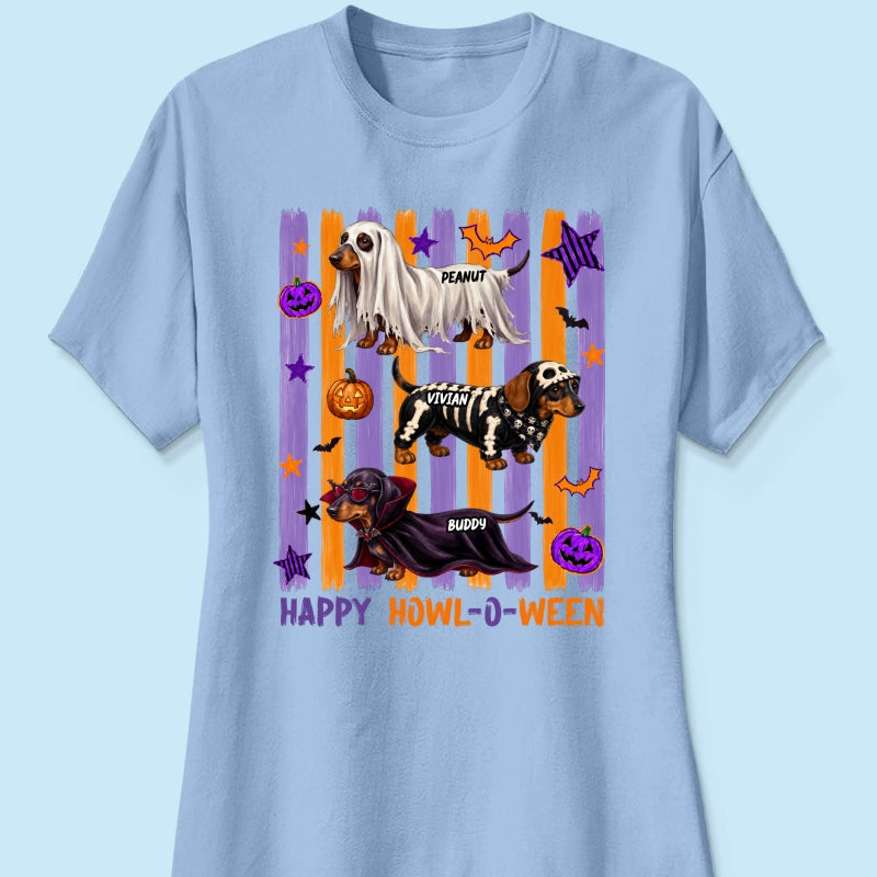 Striped Halloween Dachshund Ghost - Personalized Shirt - Halloween Gift For Dog Lovers