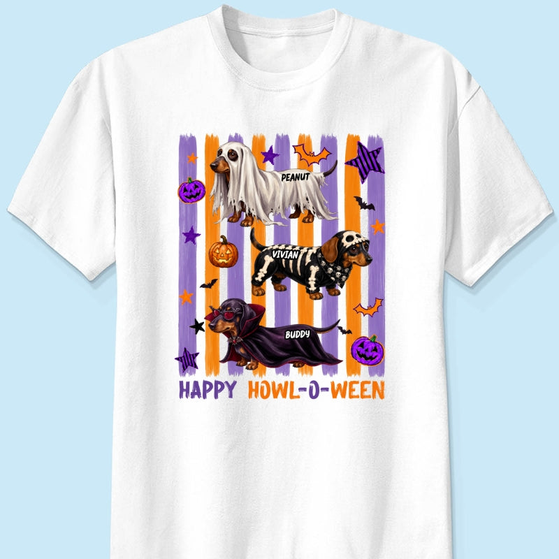 Striped Halloween Dachshund Ghost - Personalized Shirt - Halloween Gift For Dog Lovers