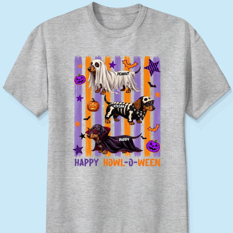 Striped Halloween Dachshund Ghost - Personalized Shirt - Halloween Gift For Dog Lovers
