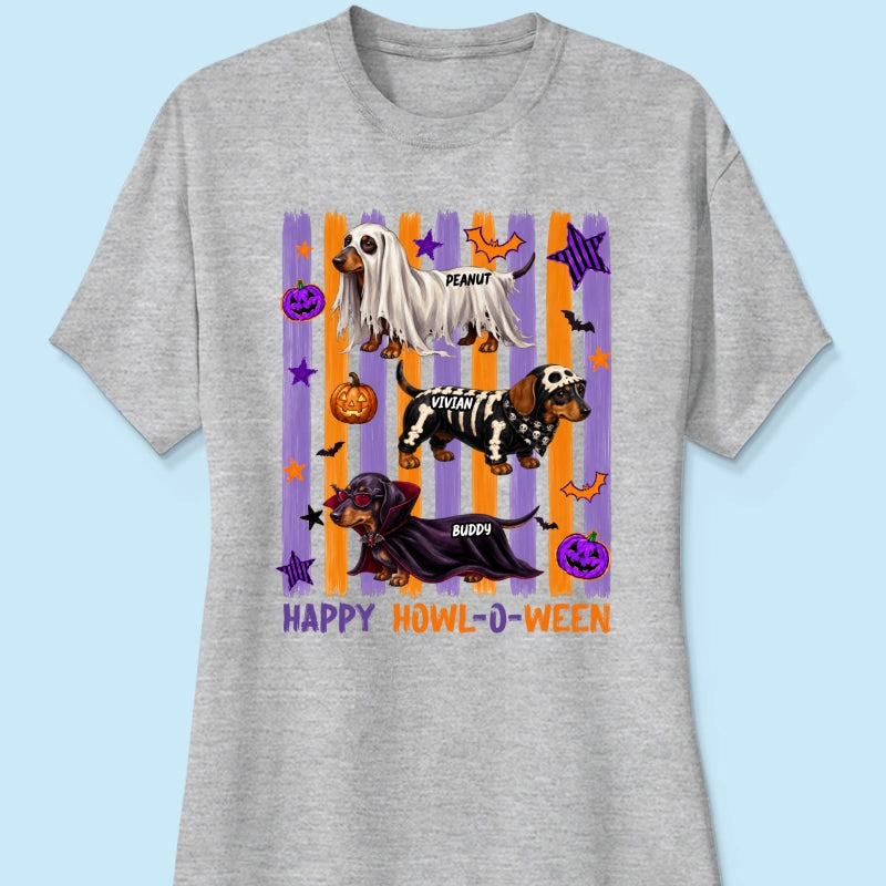 Striped Halloween Dachshund Ghost - Personalized Shirt - Halloween Gift For Dog Lovers