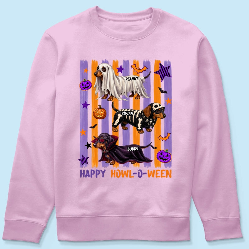 Striped Halloween Dachshund Ghost - Personalized Shirt - Halloween Gift For Dog Lovers