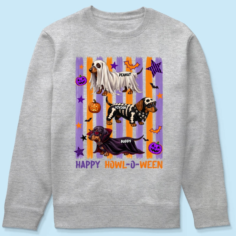 Striped Halloween Dachshund Ghost - Personalized Shirt - Halloween Gift For Dog Lovers