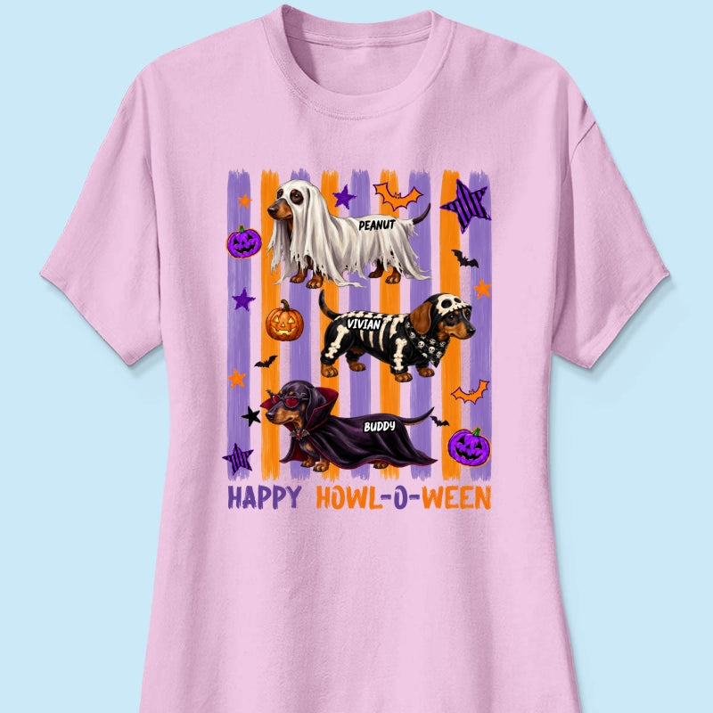 Striped Halloween Dachshund Ghost - Personalized Shirt - Halloween Gift For Dog Lovers