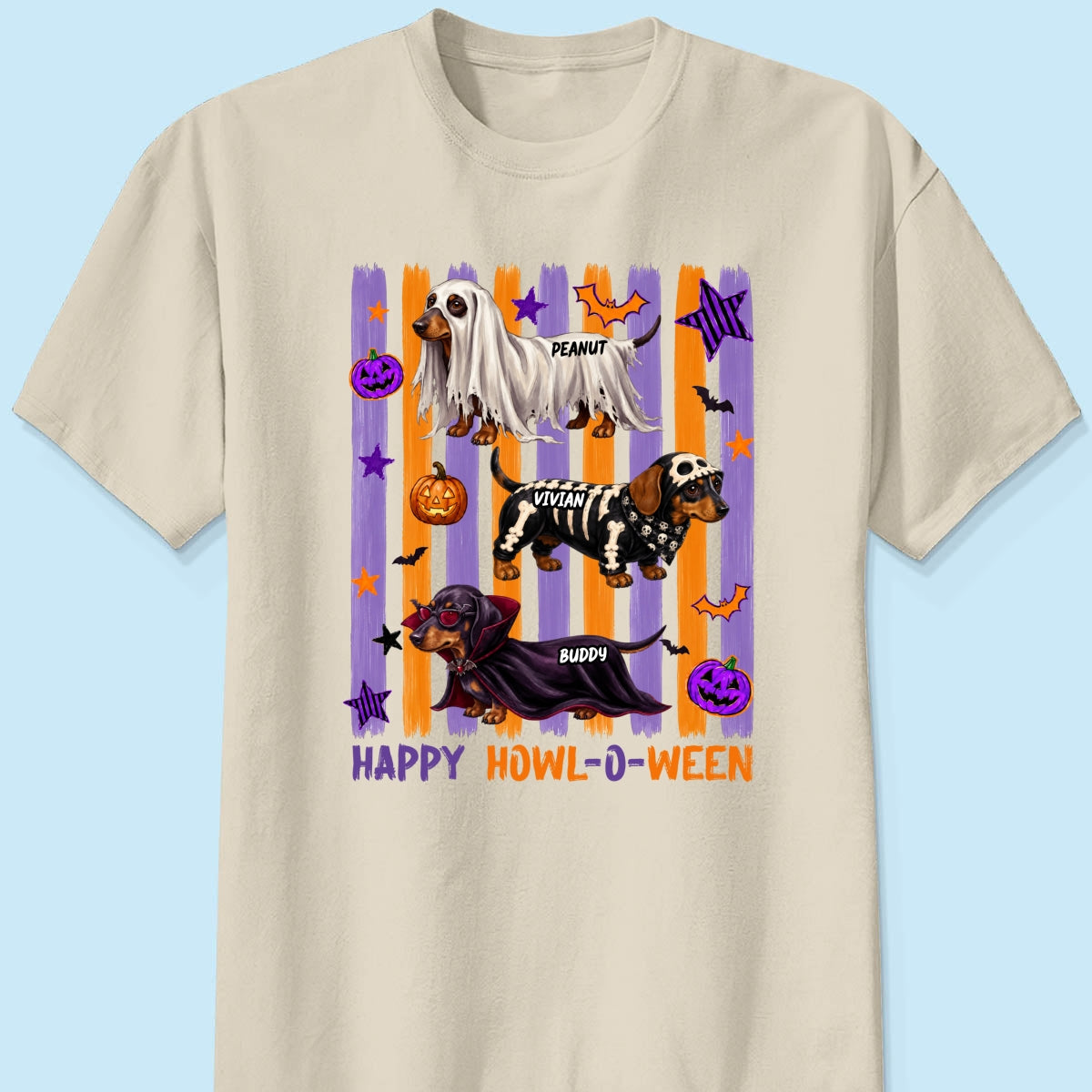 Striped Halloween Dachshund Ghost - Personalized Shirt - Halloween Gift For Dog Lovers
