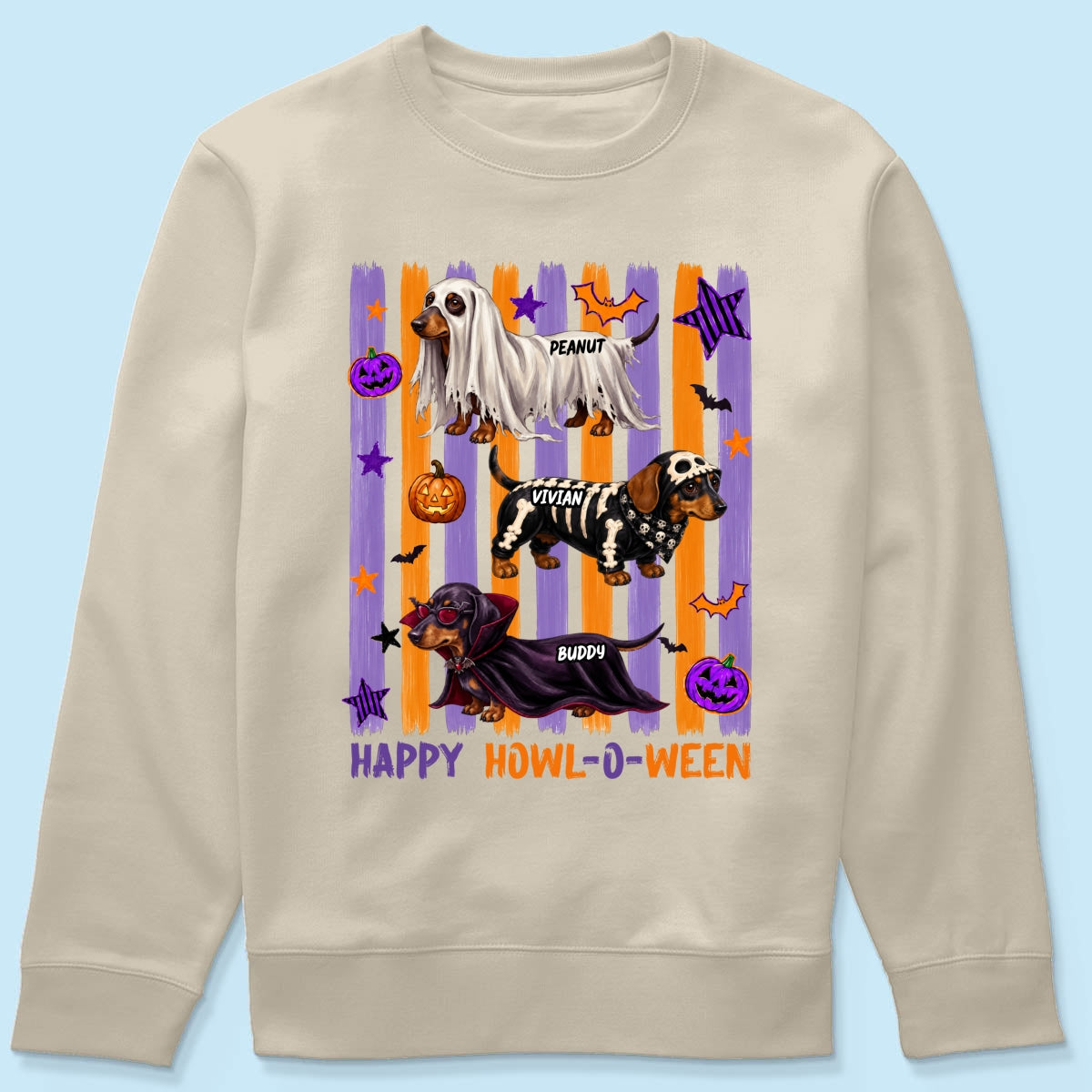 Striped Halloween Dachshund Ghost - Personalized Shirt - Halloween Gift For Dog Lovers