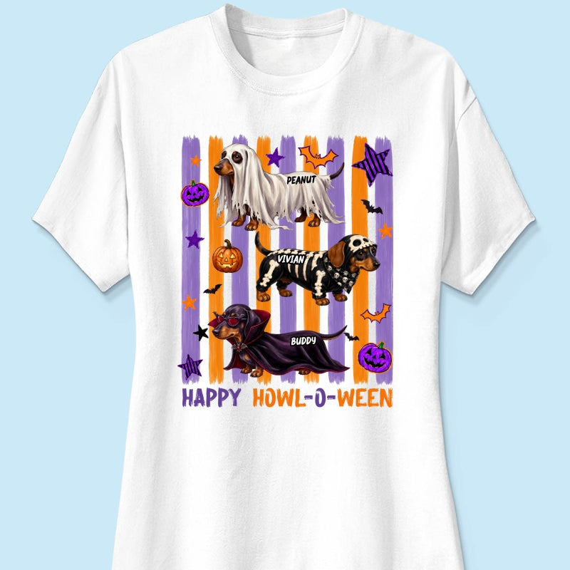 Striped Halloween Dachshund Ghost - Personalized Shirt - Halloween Gift For Dog Lovers