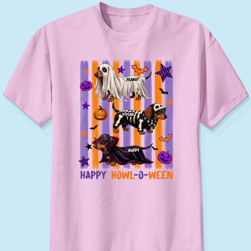 Striped Halloween Dachshund Ghost - Personalized Shirt - Halloween Gift For Dog Lovers