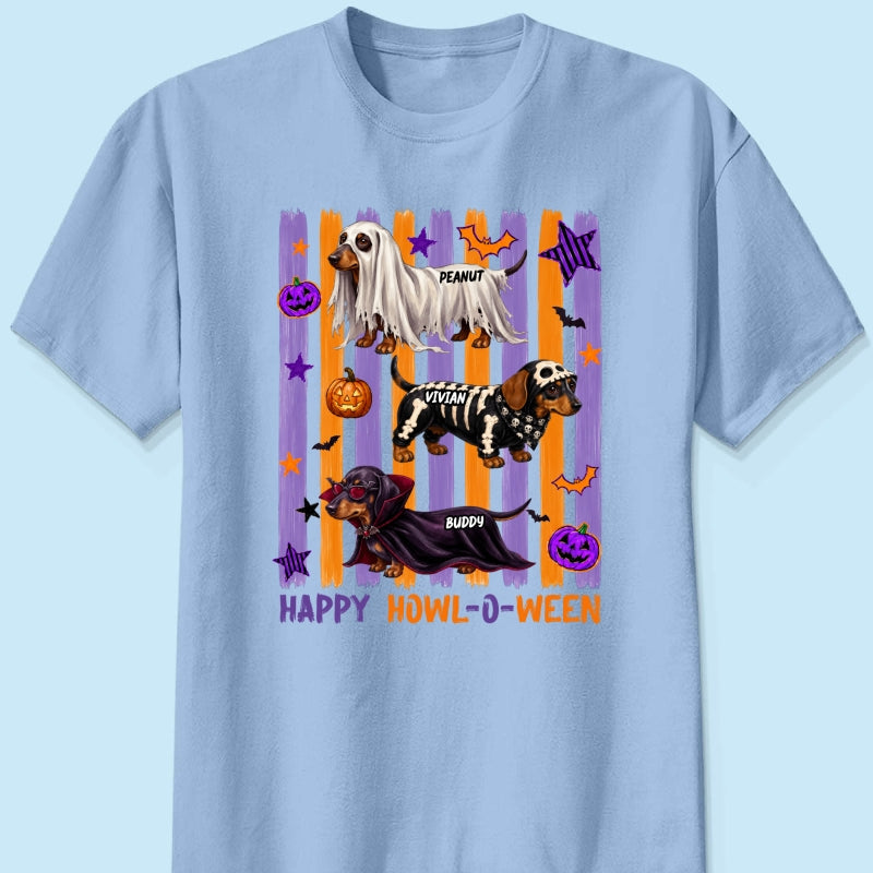 Striped Halloween Dachshund Ghost - Personalized Shirt - Halloween Gift For Dog Lovers