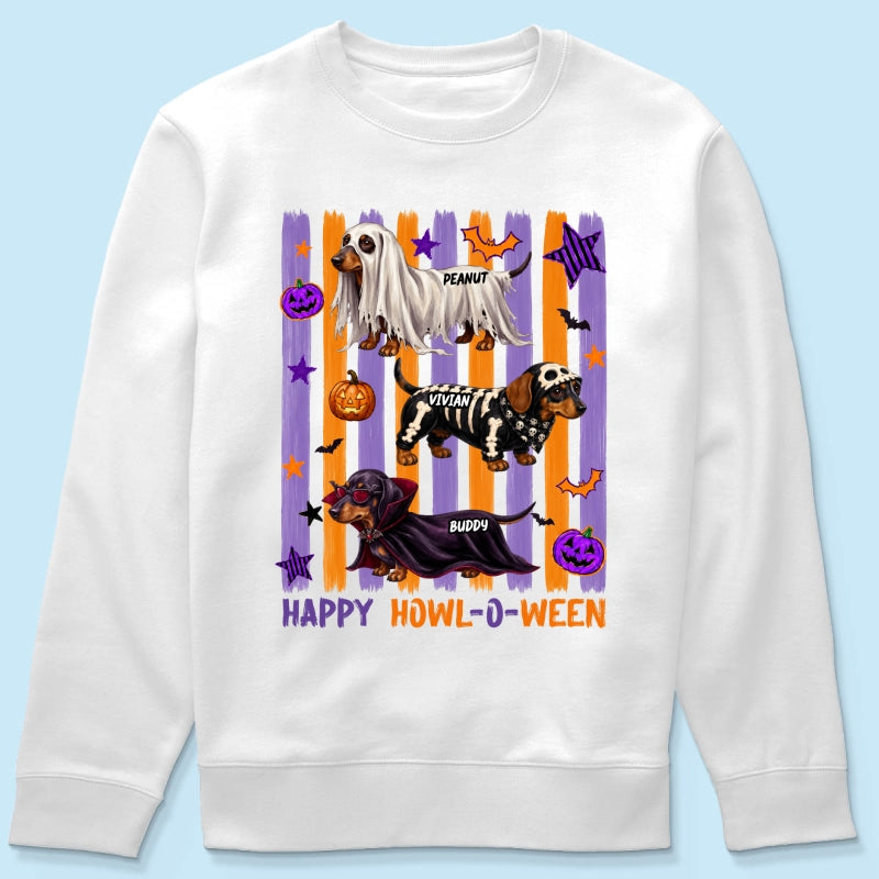 Striped Halloween Dachshund Ghost - Personalized Shirt - Halloween Gift For Dog Lovers