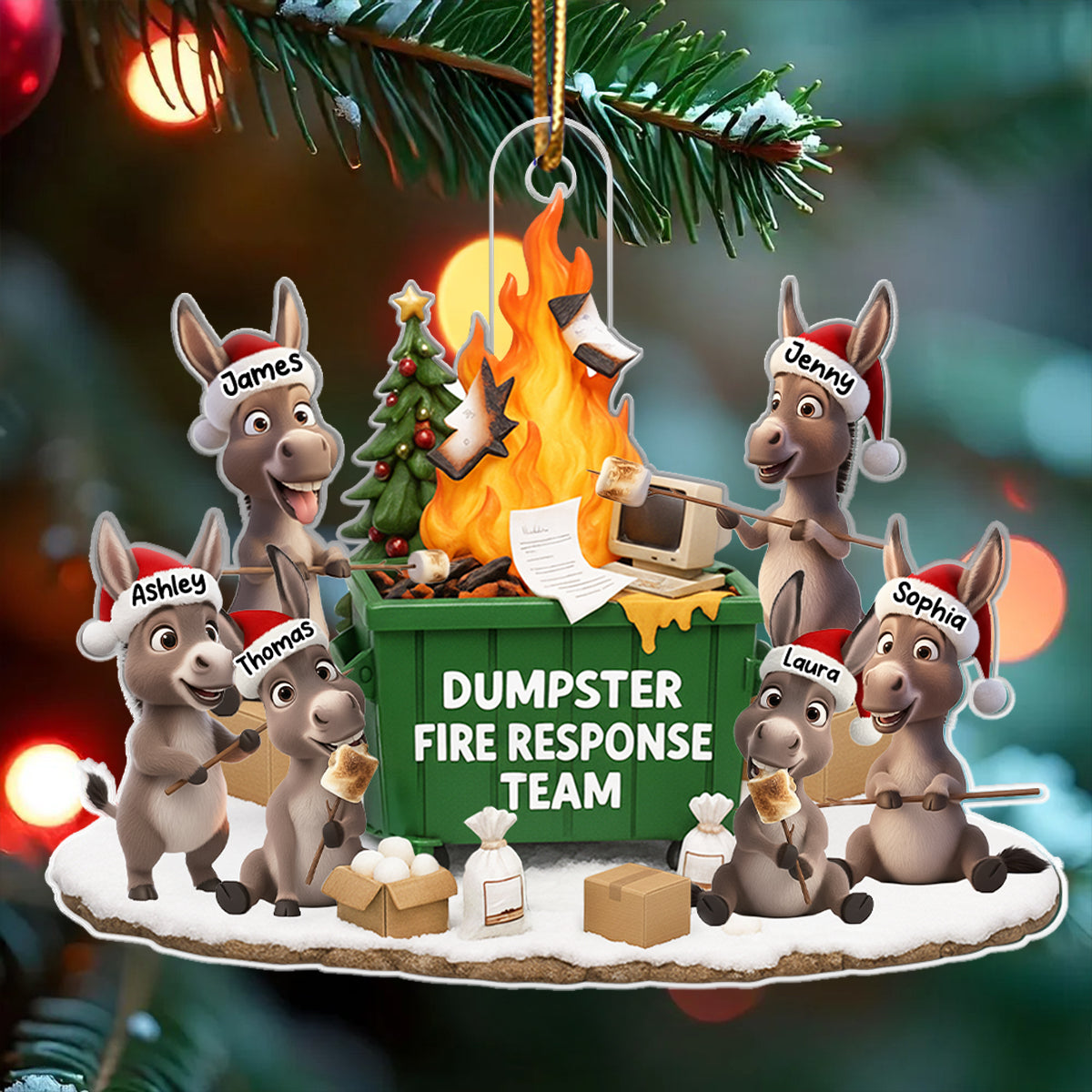 Funny Donkey Dumpster on Fire Response Team - Personalized Acrylic Ornament - Funny Holiday Gift for Coworkers