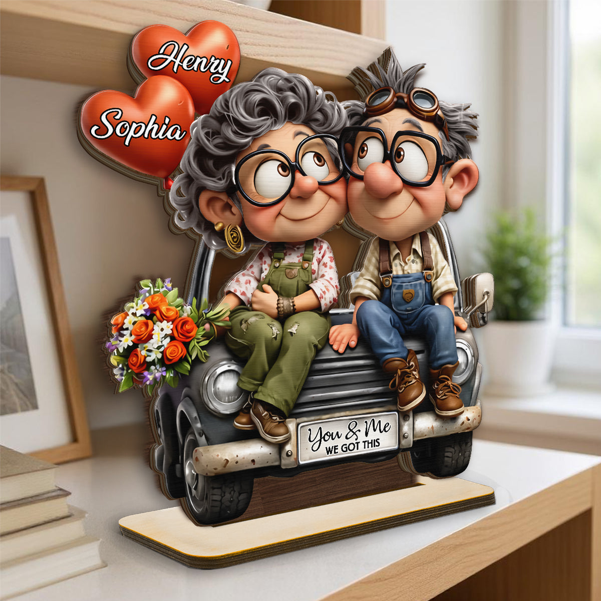 Funny Old Couple Vintage Truck - Personalized 2-Layered Wooden Plaque - Anniversary, Valentine's Day Gift, Gift For Him, Gift For Her