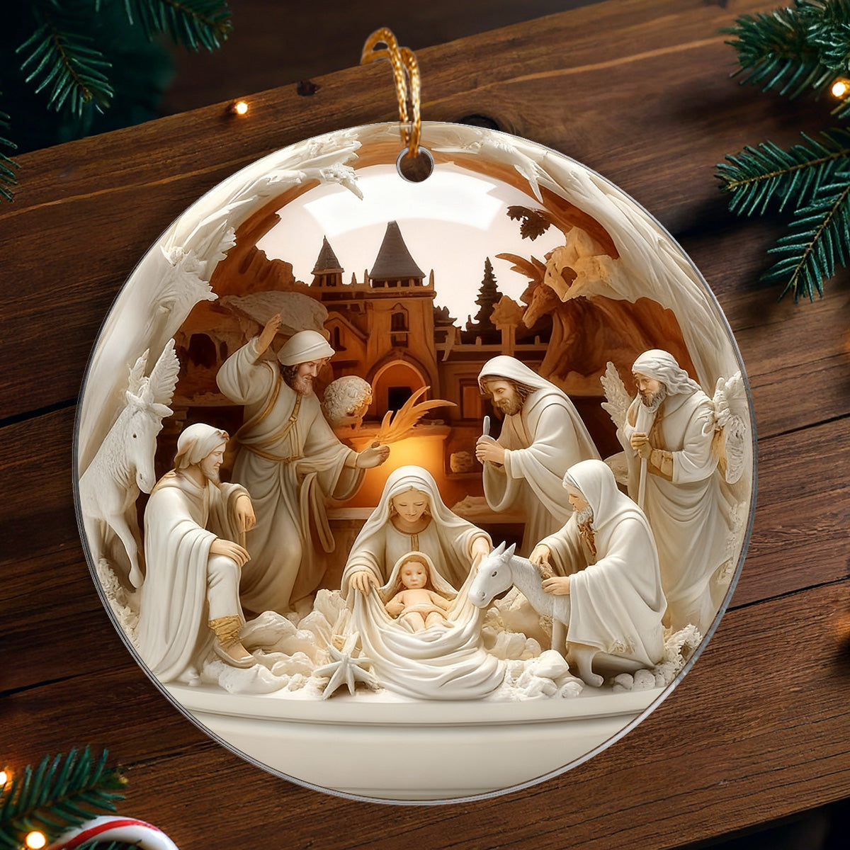 3D Effect Nativity Scene The Greatest Gift of All Religious Ornament - Acrylic Ornament