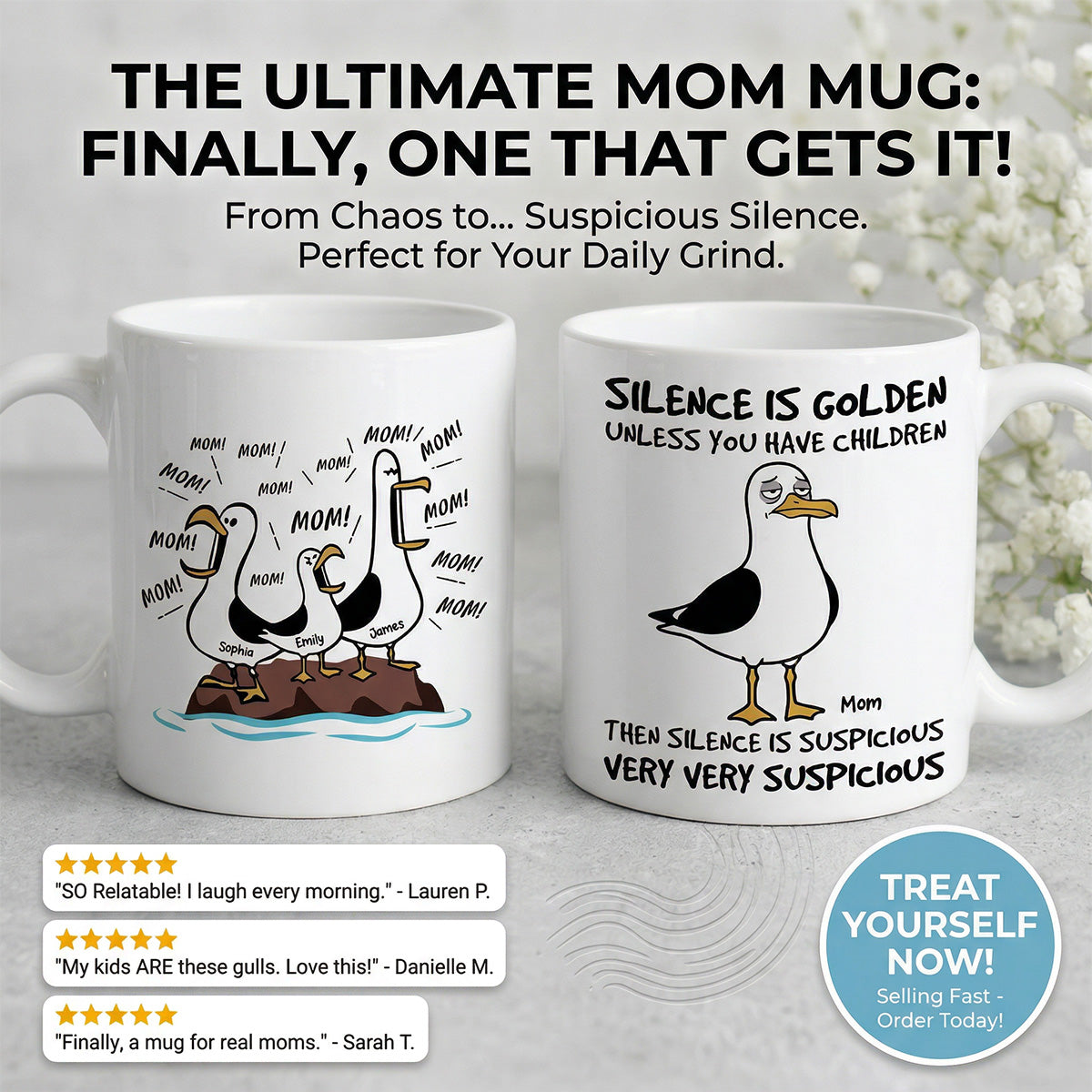 Silence Is Golden Unless You Have Kids Seagull Mom Mom Mom - Personalized Mug - Funny Mother's Day Gift For Mom