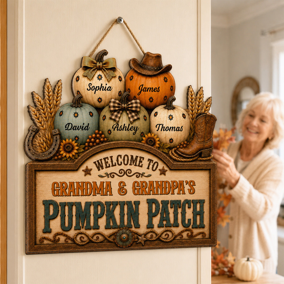 Western Vibe Welcome To Grandma Grandpa Pumpkin Patch 2D Flat - Personalized Wood Sign